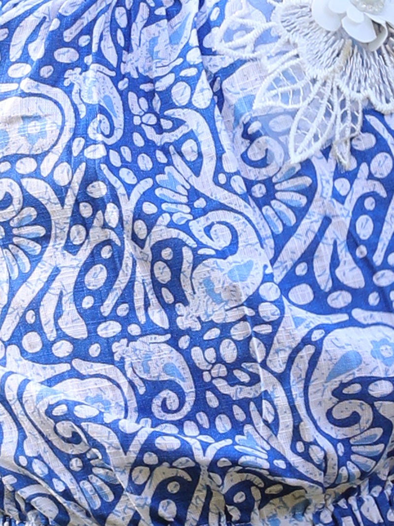 Shoulder Straps Printed Crop Top- Blue & White