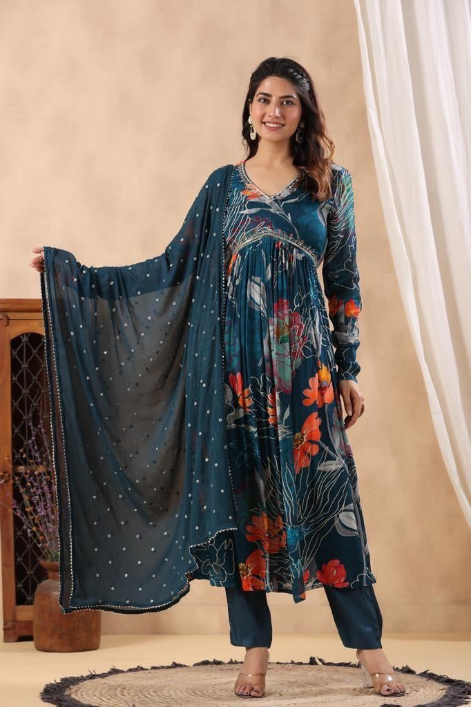 Floral Alia Cut Suit Sets In Chinnon