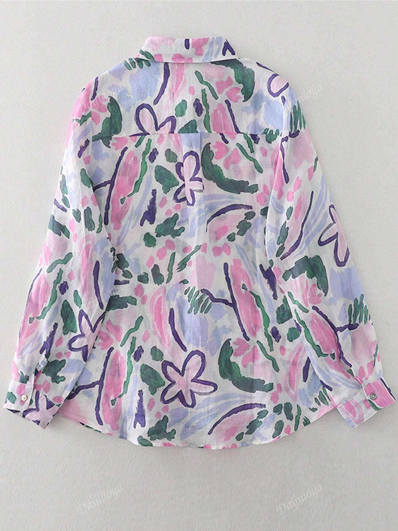 Abstract Floral Print Sheer Button-Up Pure Cotton Printed Shirt