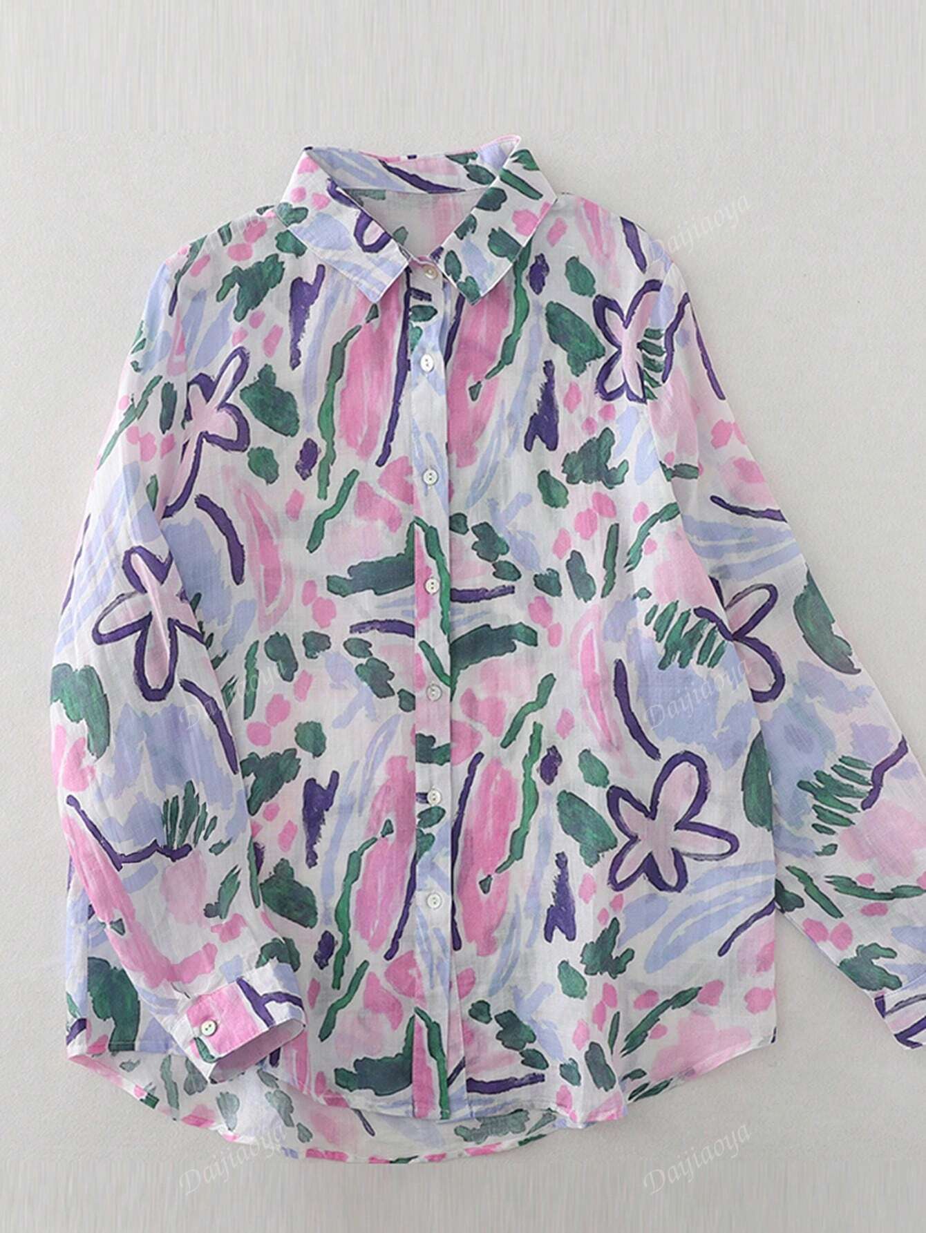 Abstract Floral Print Sheer Button-Up Pure Cotton Printed Shirt