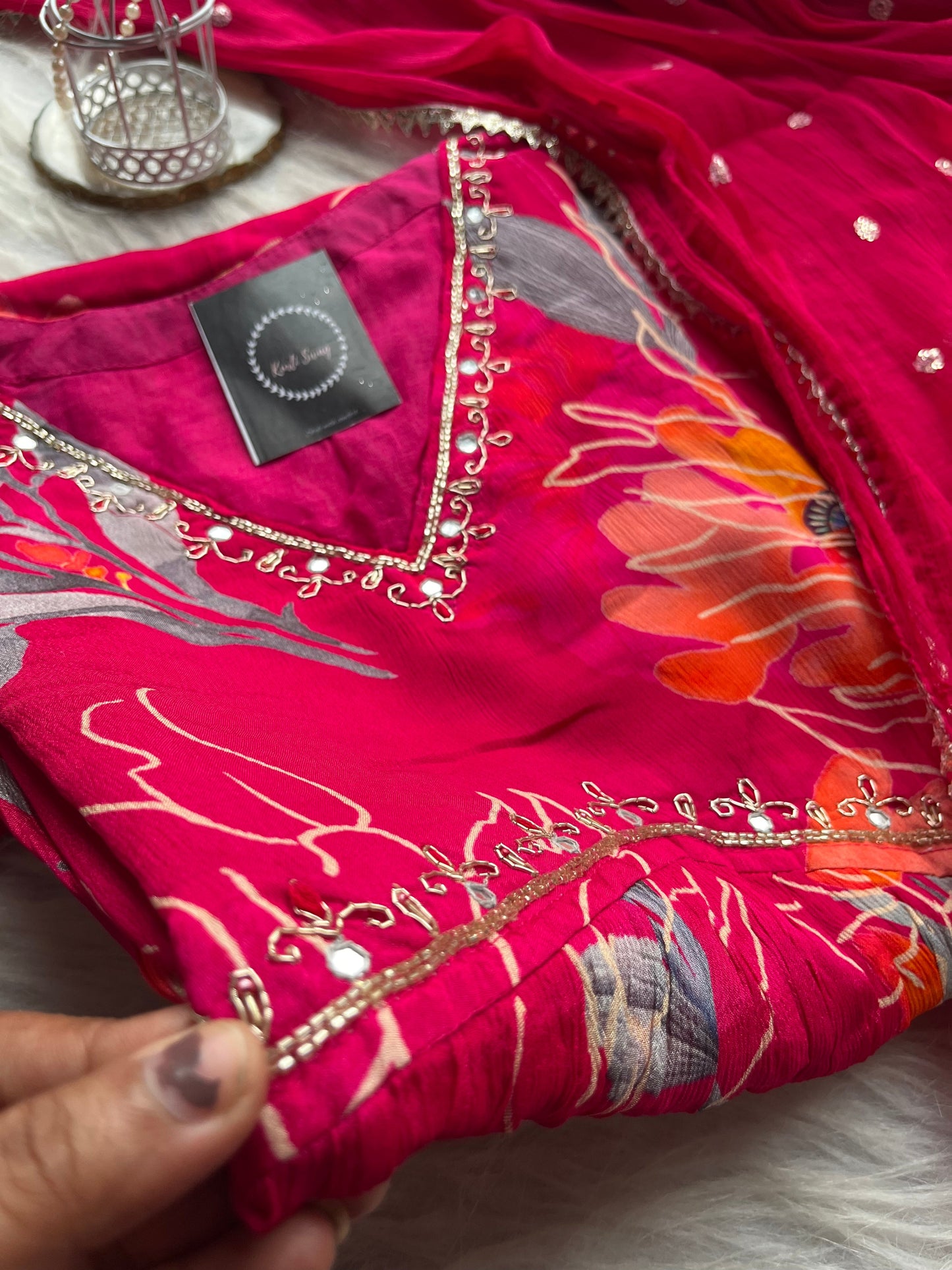 Floral Alia Cut Suit Sets In Chinnon