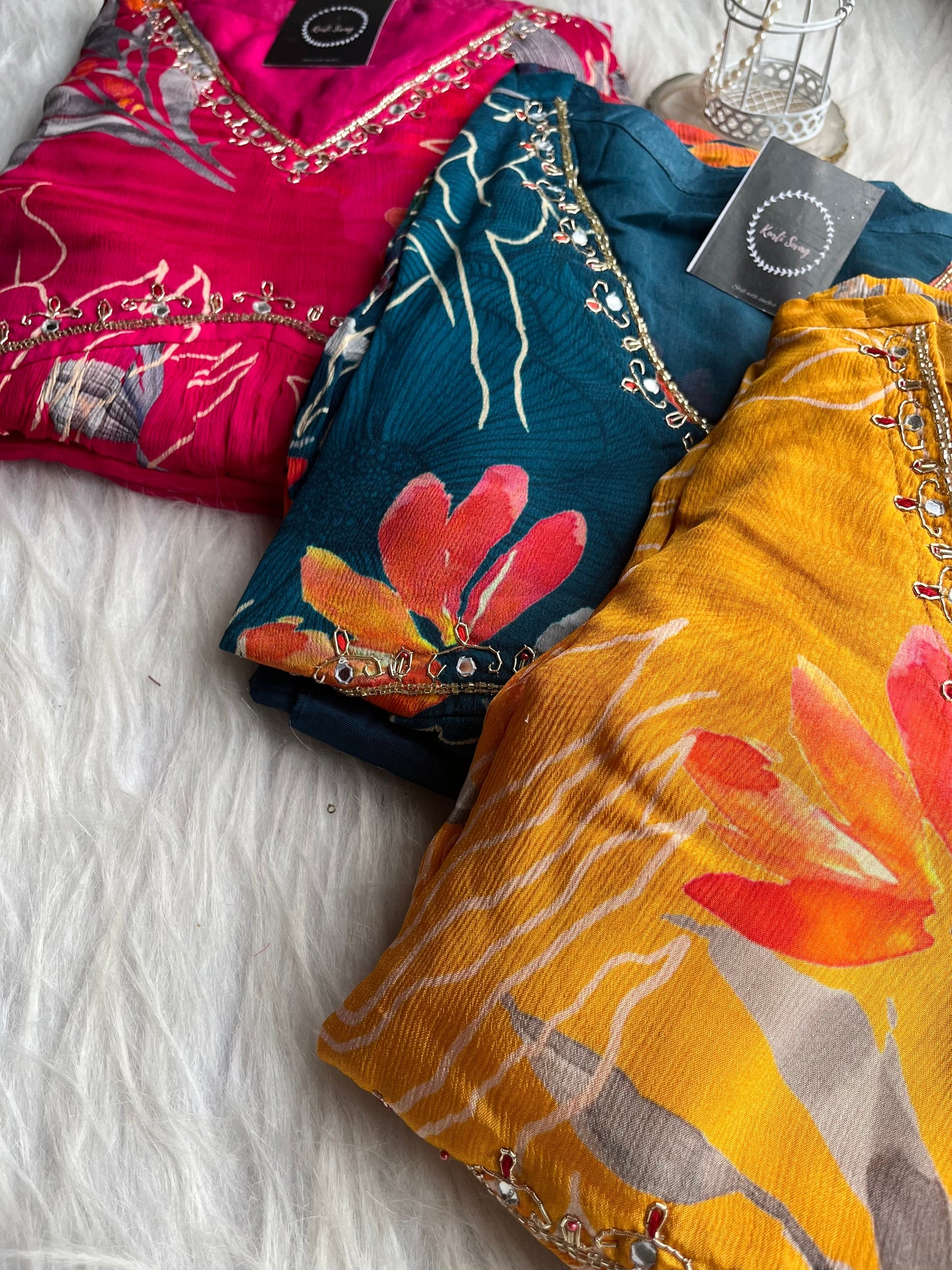 Floral Alia Cut Suit Sets In Chinnon