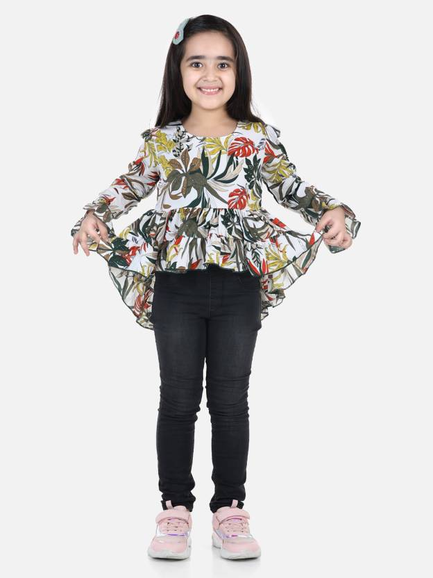 Girls Polyester Full Sleeve Top (White)