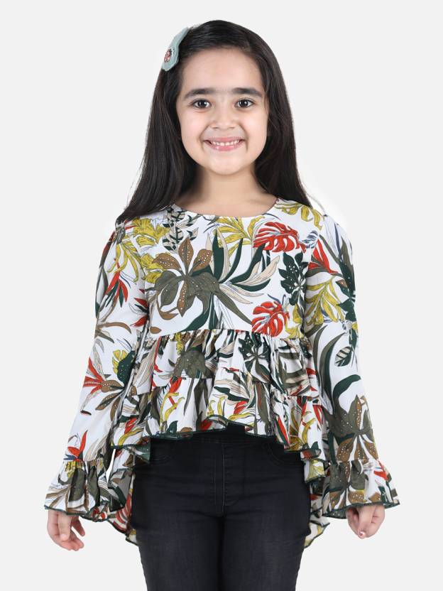 Girls Polyester Full Sleeve Top (White)