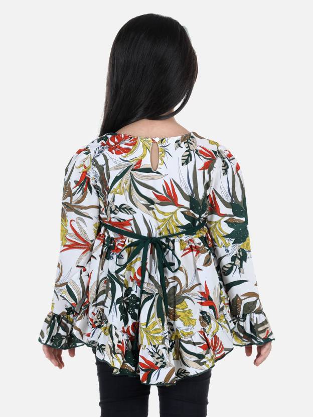 Girls Polyester Full Sleeve Top (White)