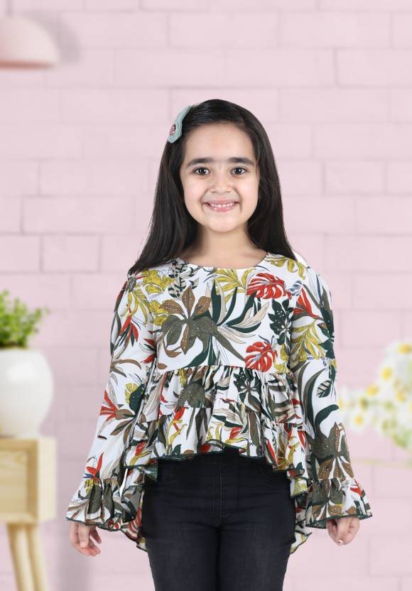 Girls Polyester Full Sleeve Top (White)