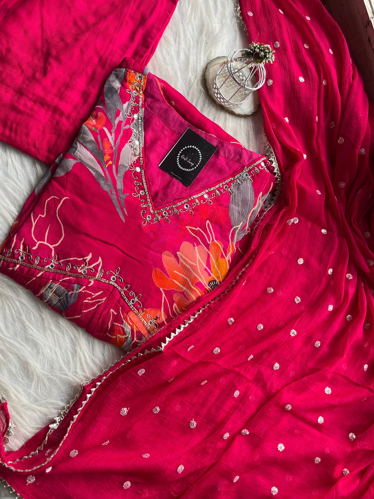 Floral Alia Cut Suit Sets In Chinnon