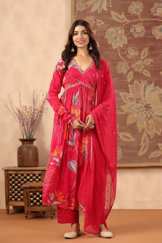 Floral Alia Cut Suit Sets In Chinnon