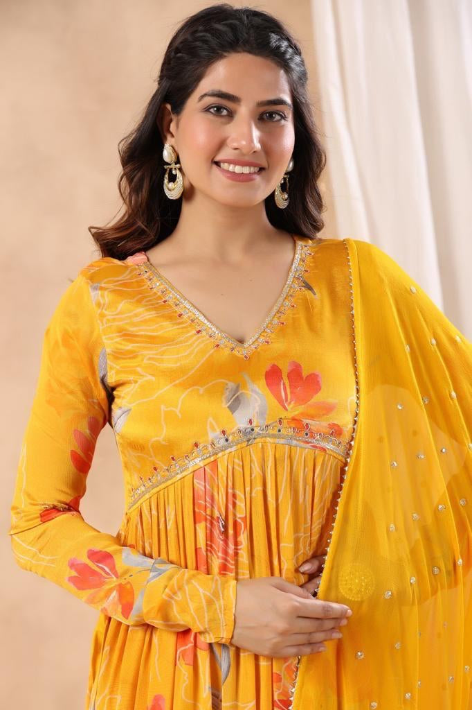 Floral Alia Cut Suit Sets In Chinnon