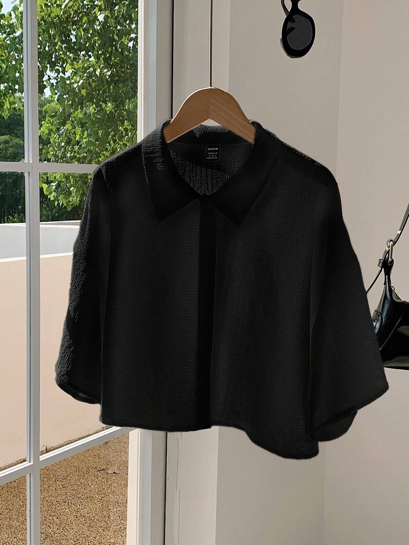 Navy Woven Women's Cropped Shirt