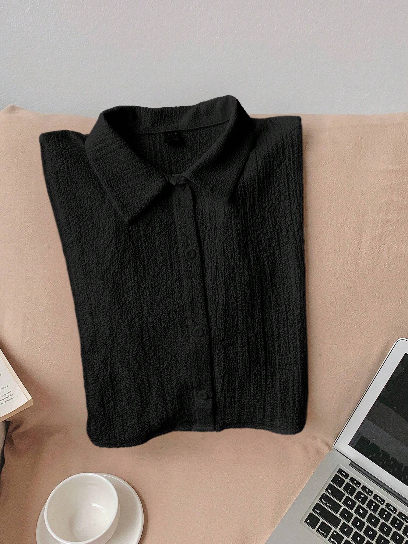 Navy Woven Women's Cropped Shirt