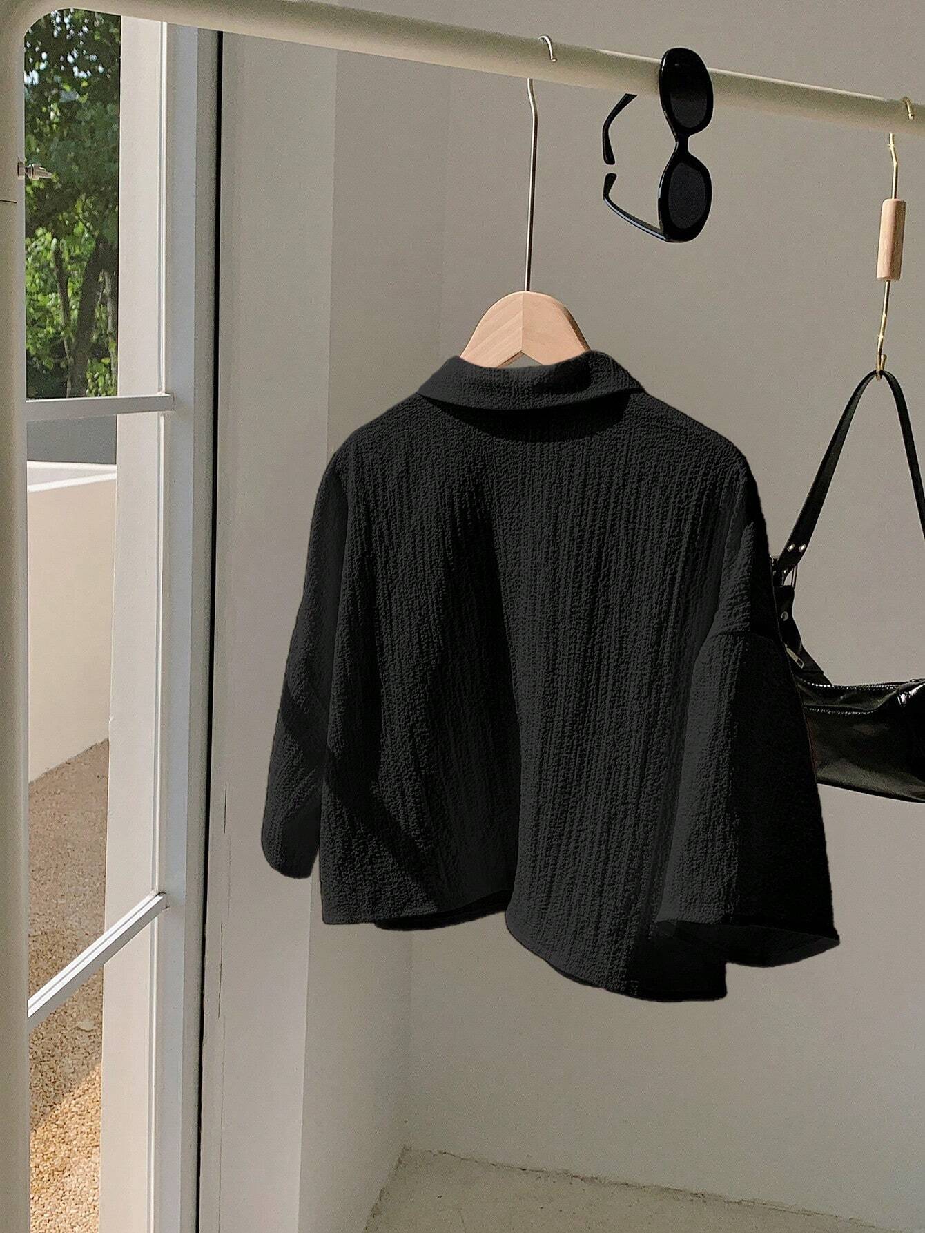 Navy Woven Women's Cropped Shirt