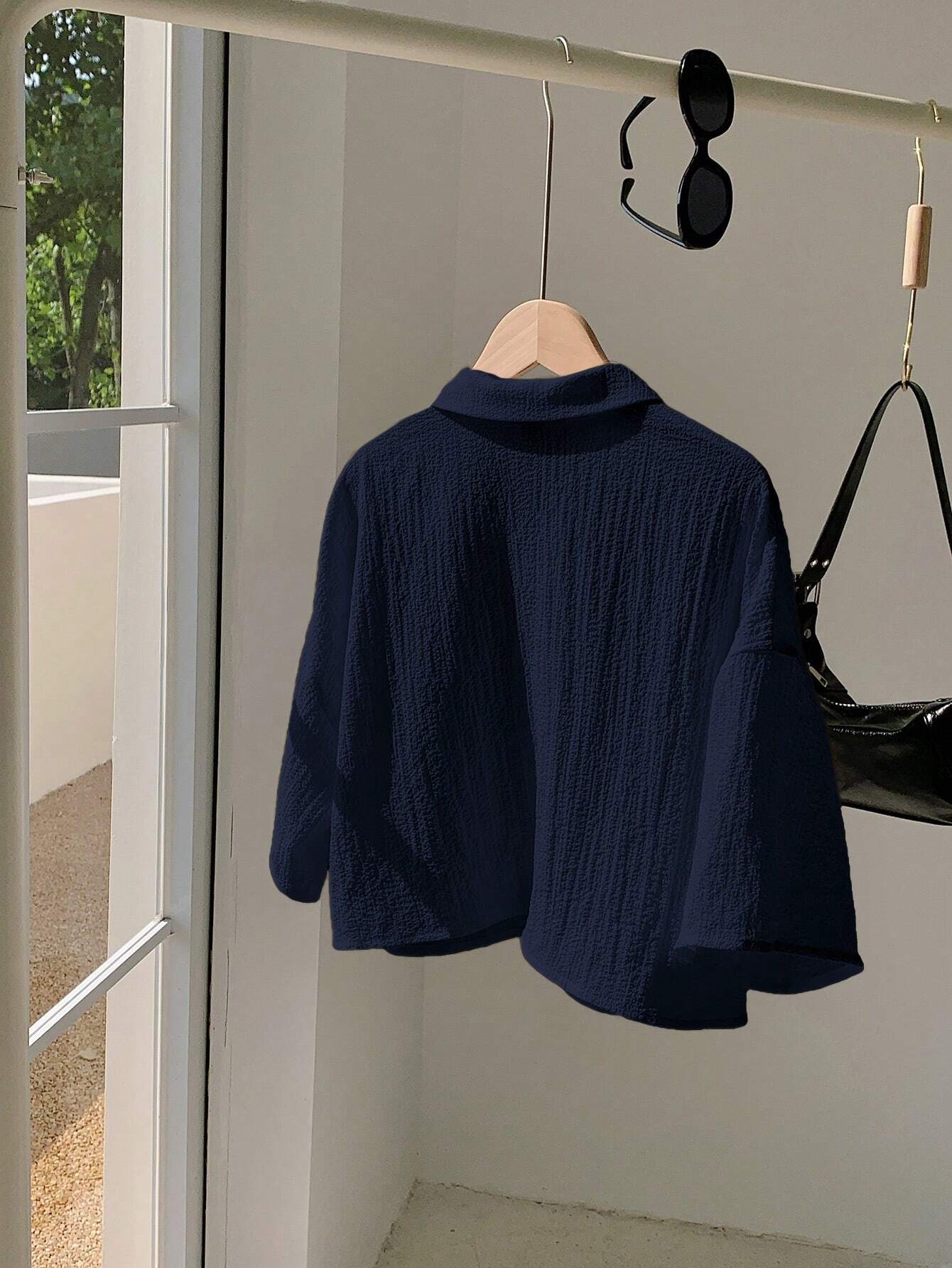 Navy Woven Women's Cropped Shirt