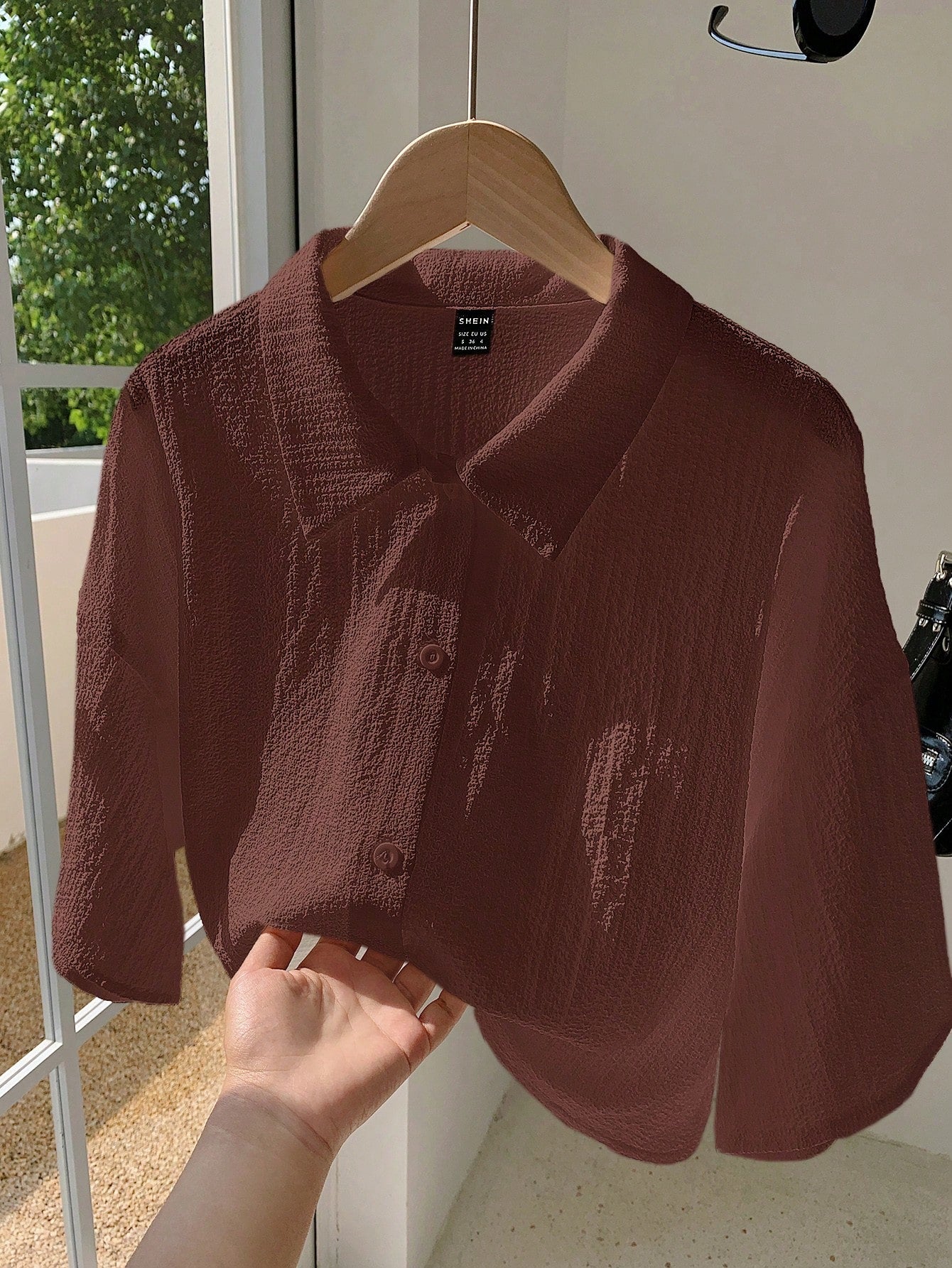 Navy Woven Women's Cropped Shirt