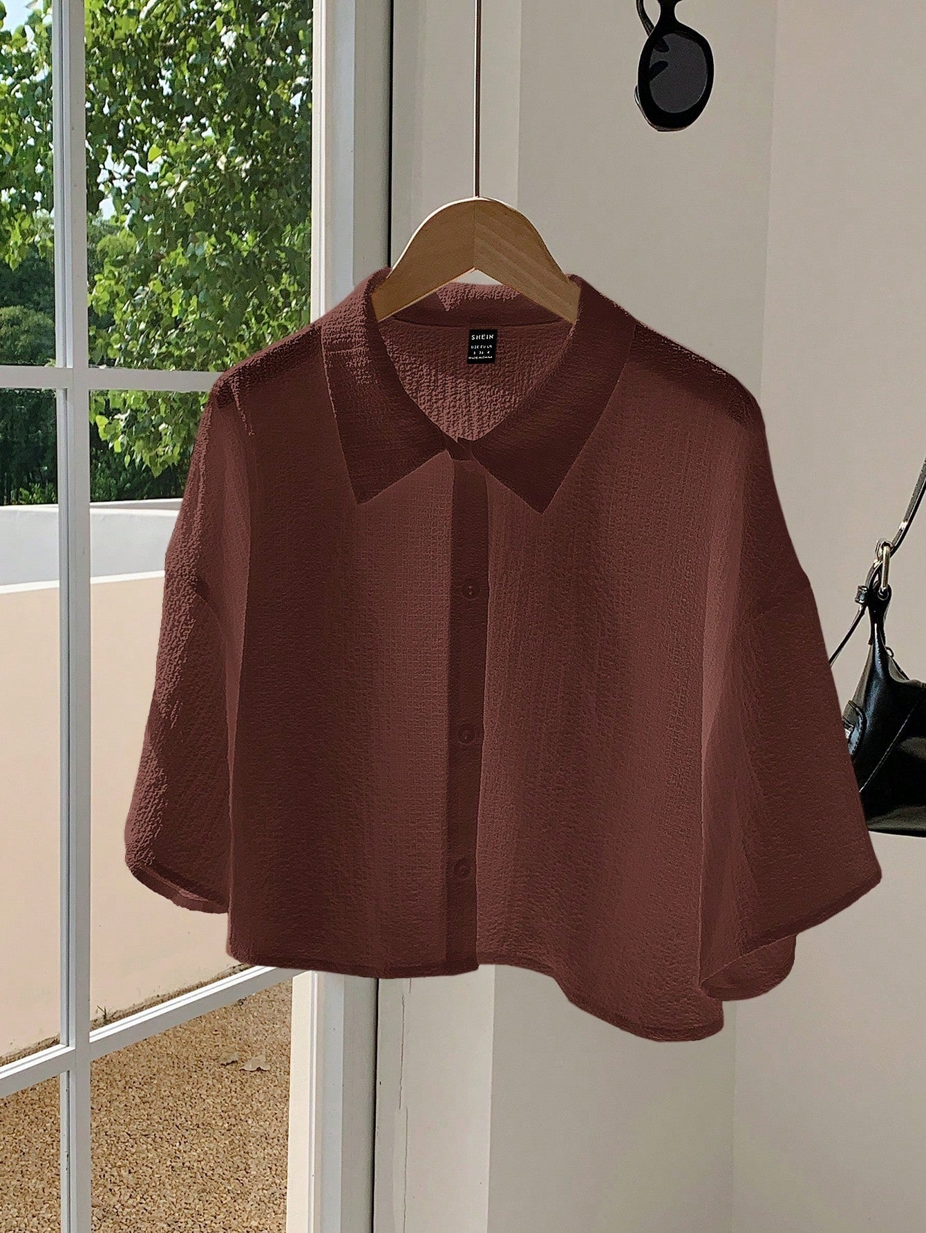 Navy Woven Women's Cropped Shirt