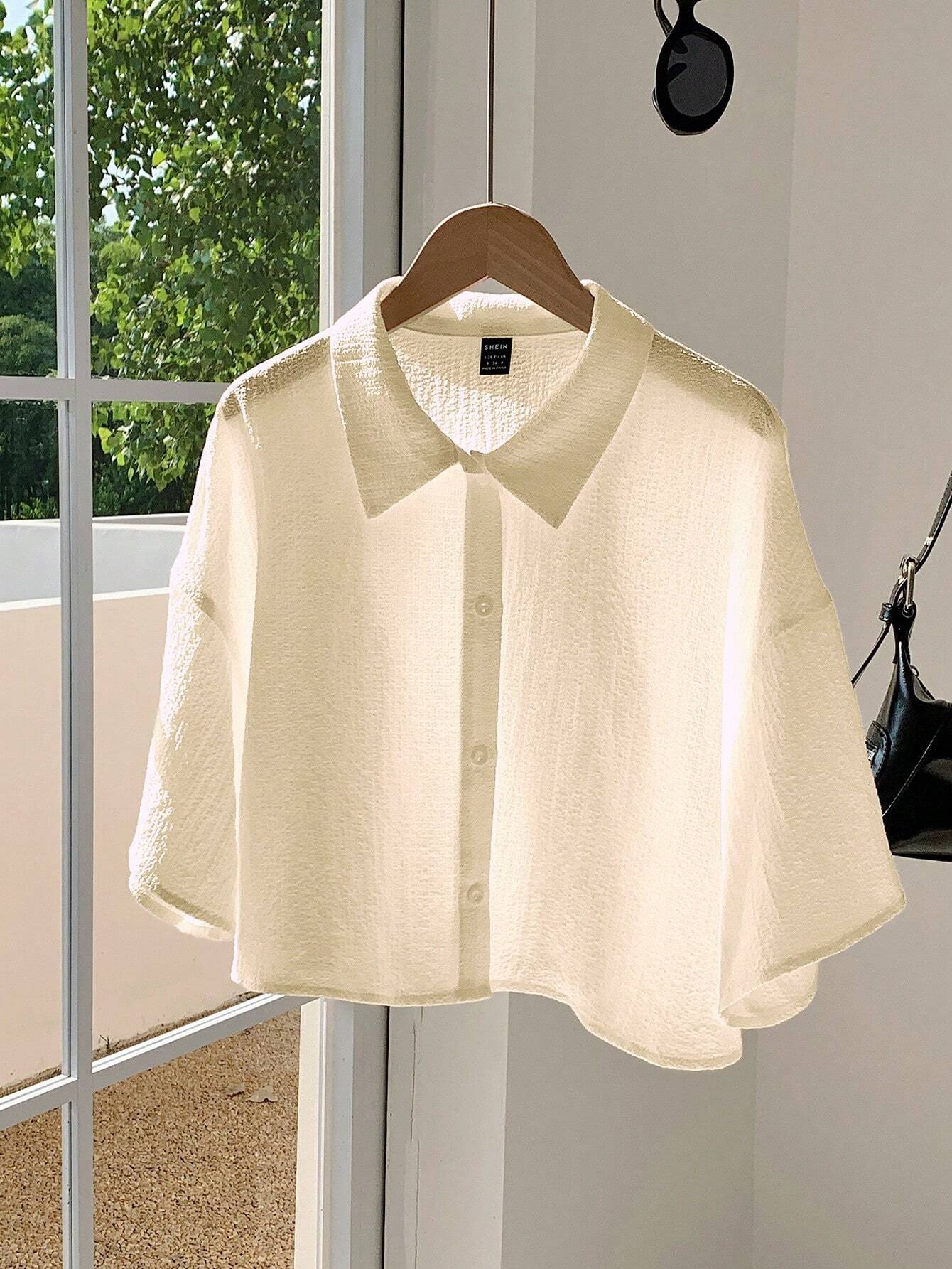 Navy Woven Women's Cropped Shirt