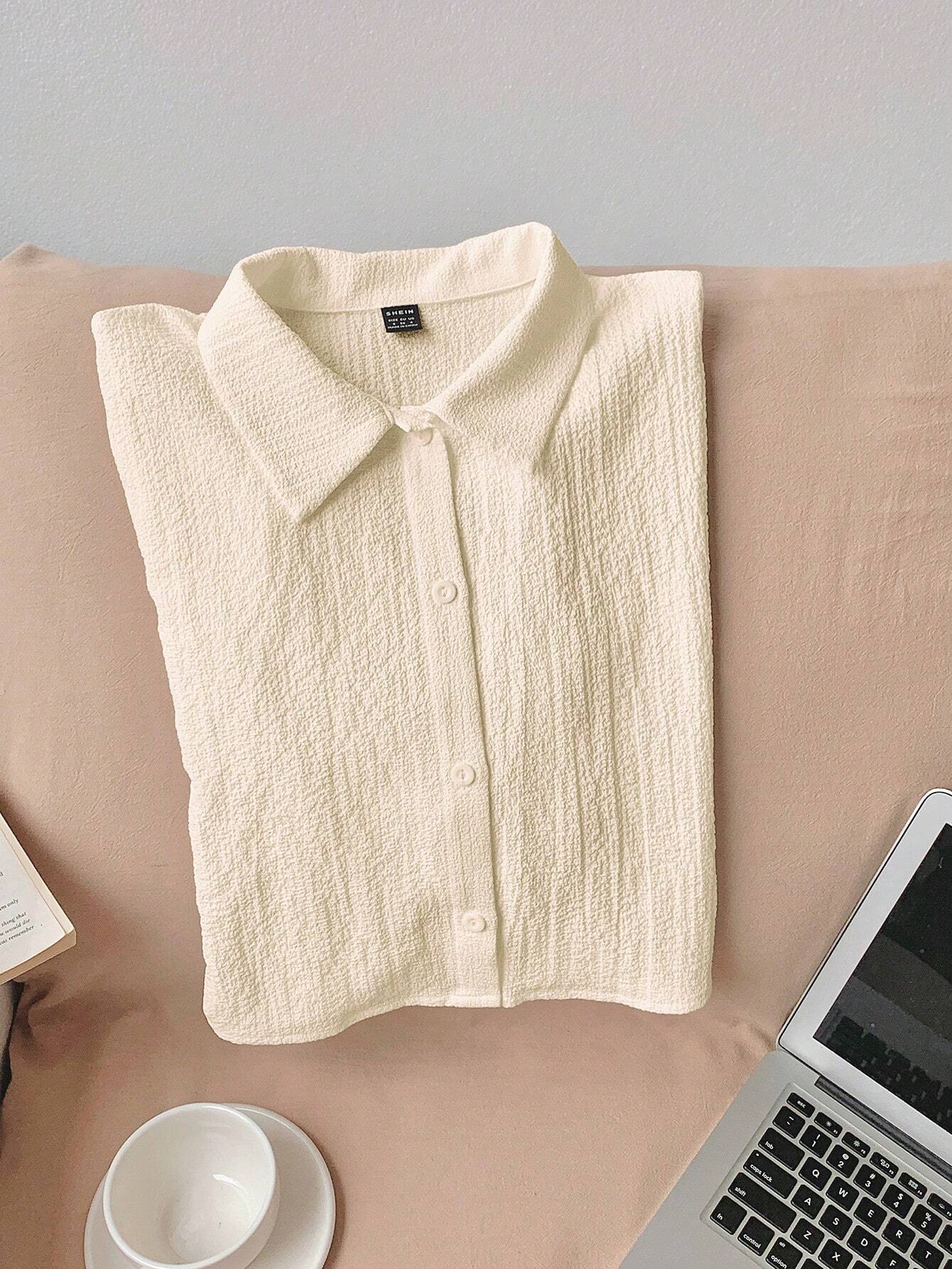 Navy Woven Women's Cropped Shirt