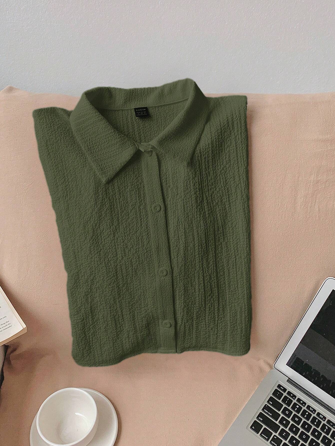 Navy Woven Women's Cropped Shirt