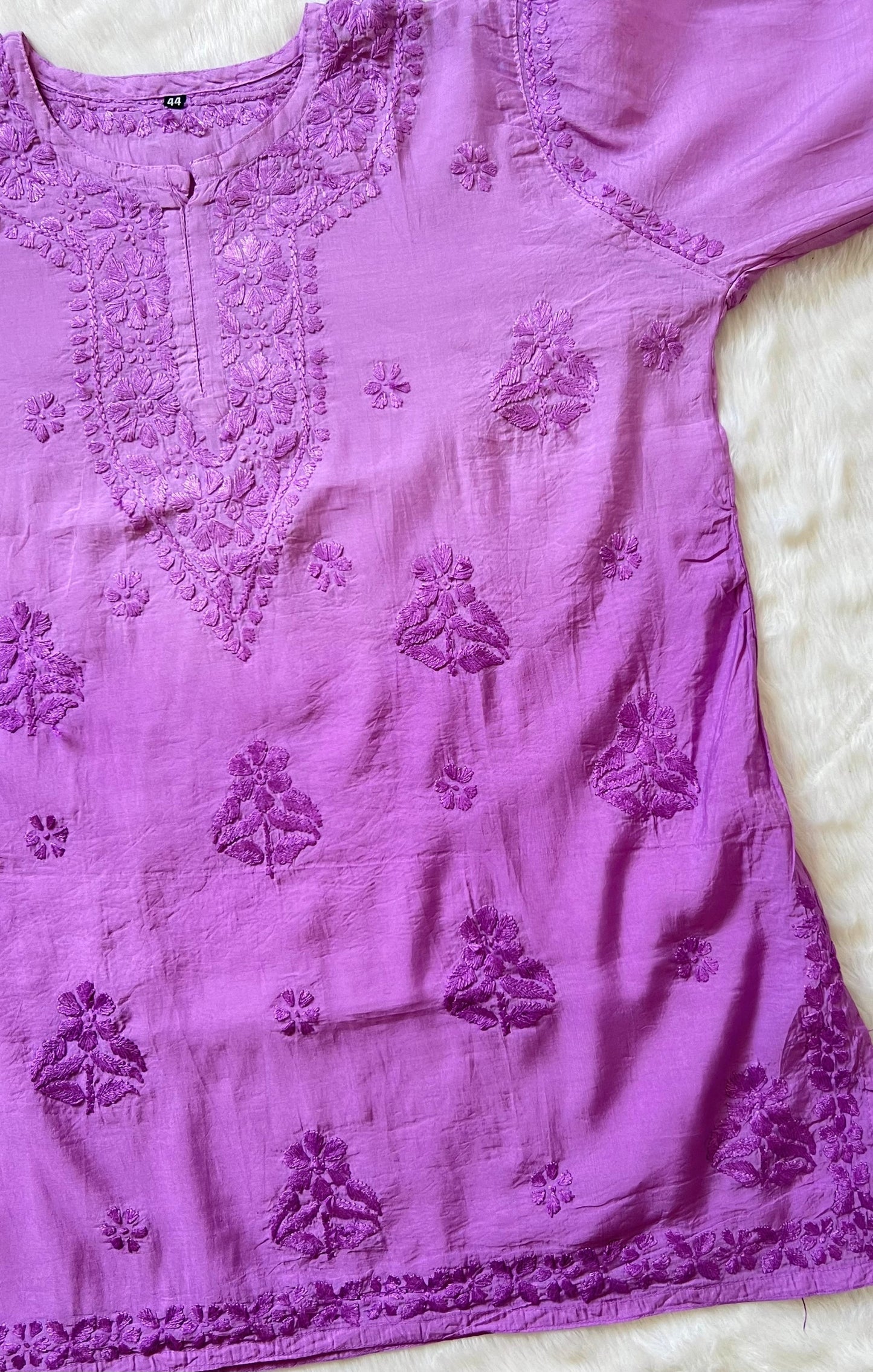 Lavender Chanderi Short Chikankari Kurta