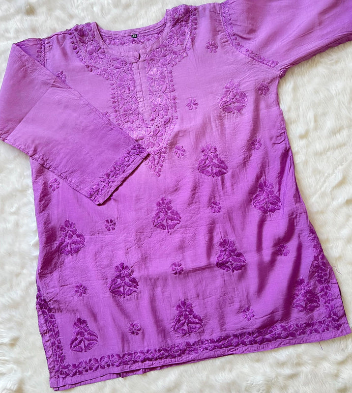 Lavender Chanderi Short Chikankari Kurta