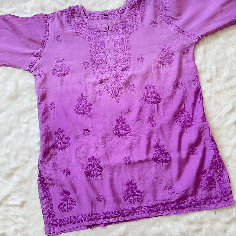 Lavender Chanderi Short Chikankari Kurta