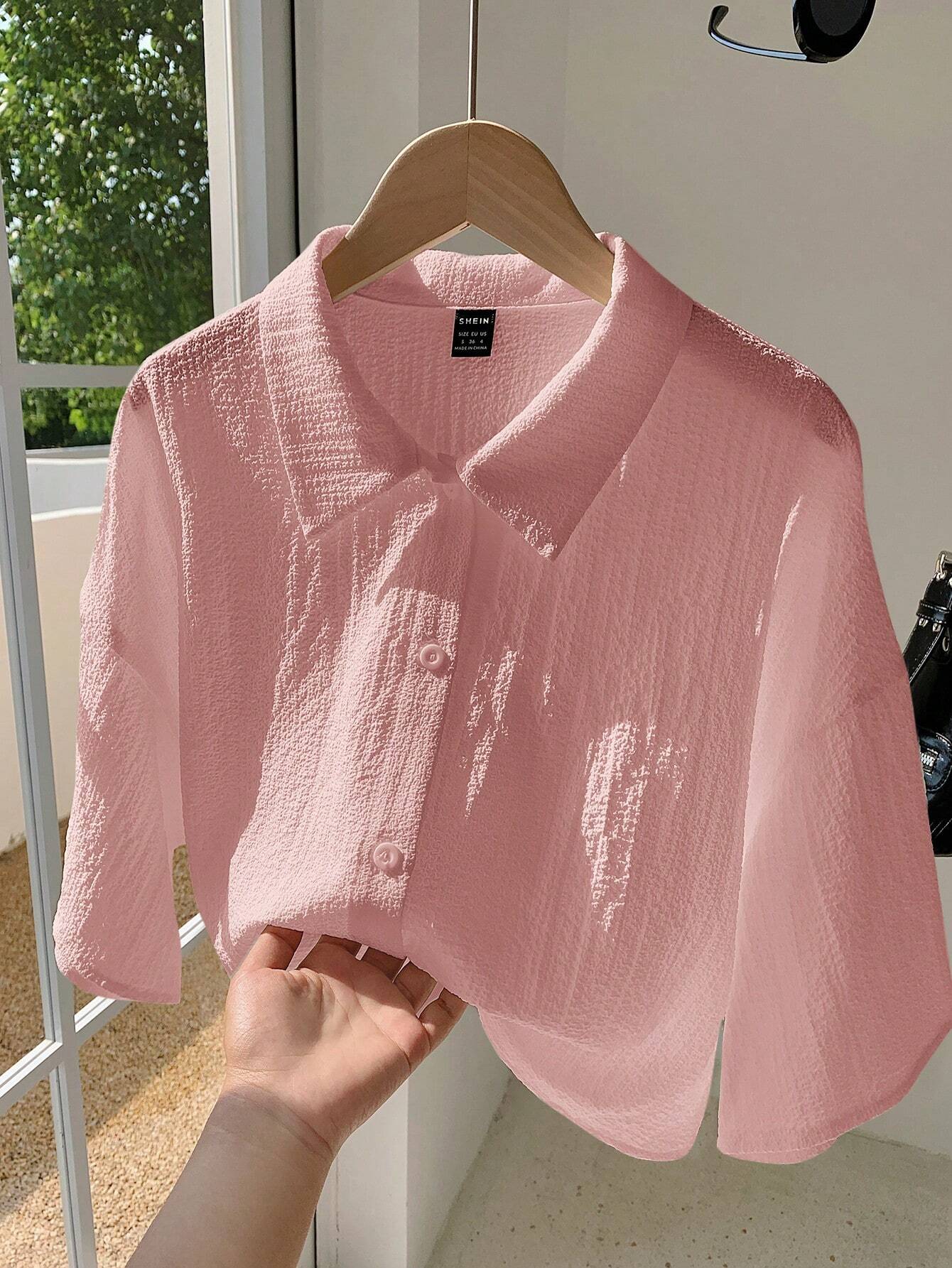 Navy Woven Women's Cropped Shirt