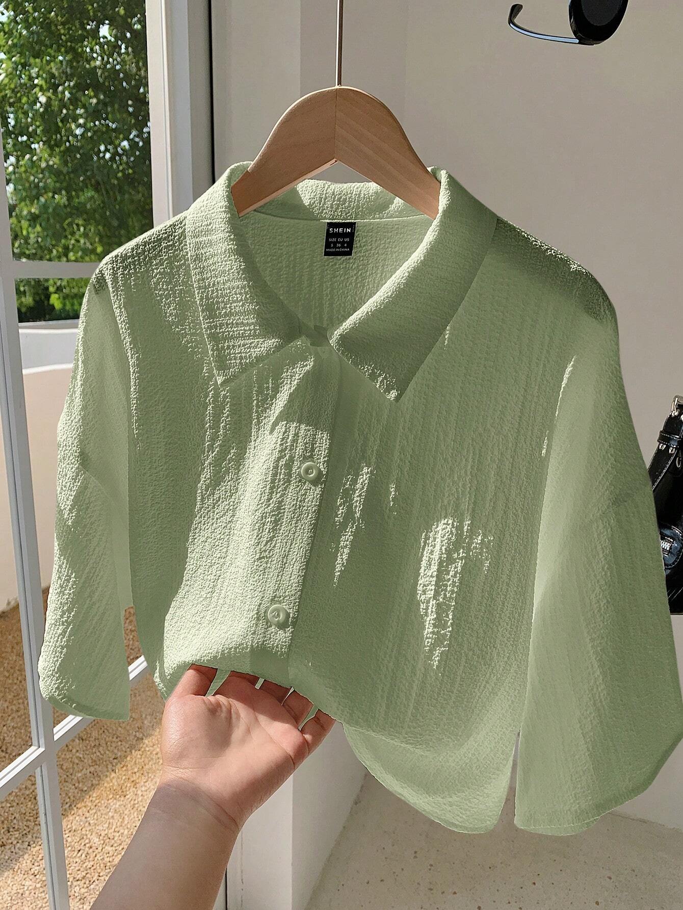 Navy Woven Women's Cropped Shirt