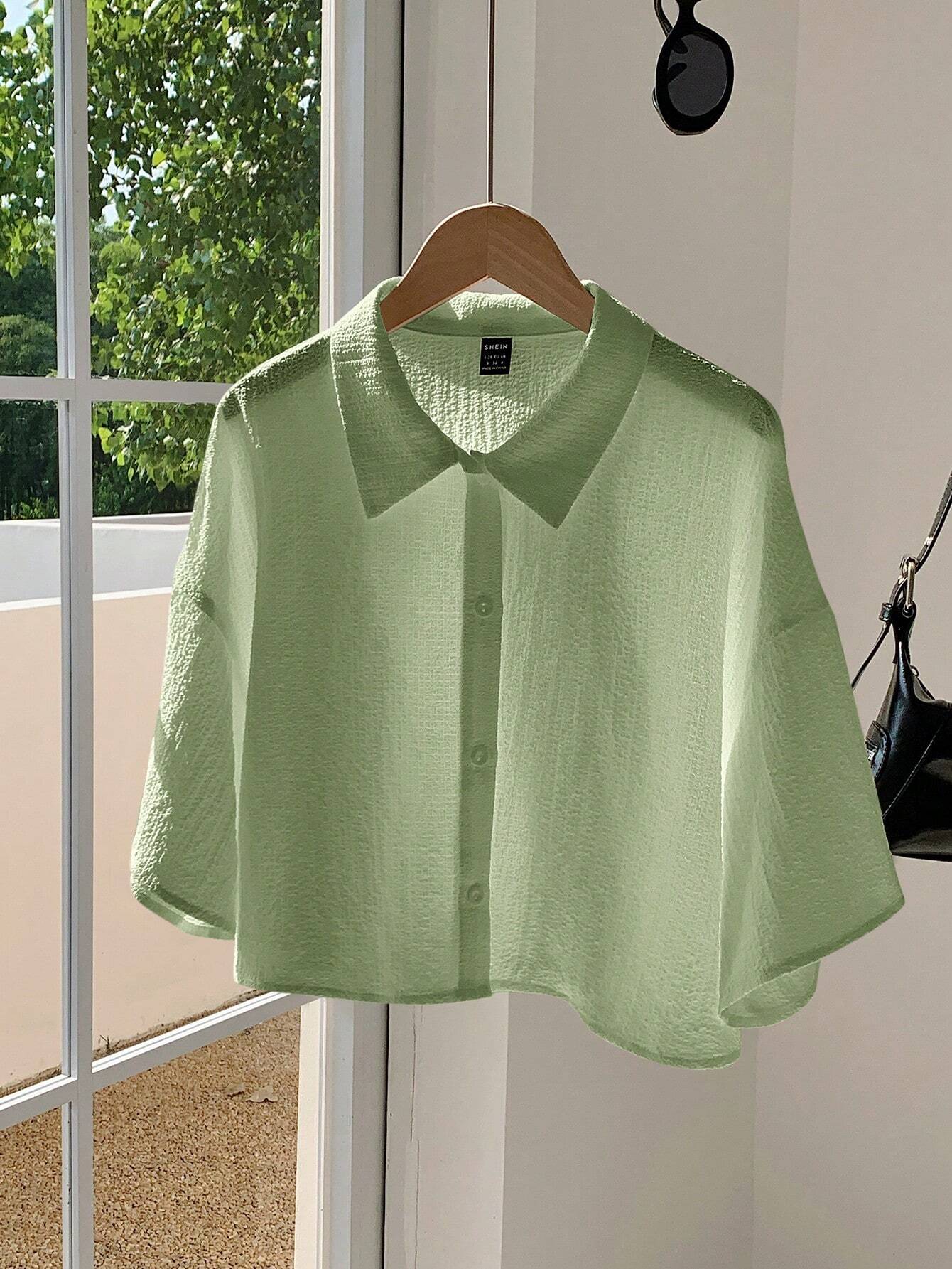 Navy Woven Women's Cropped Shirt