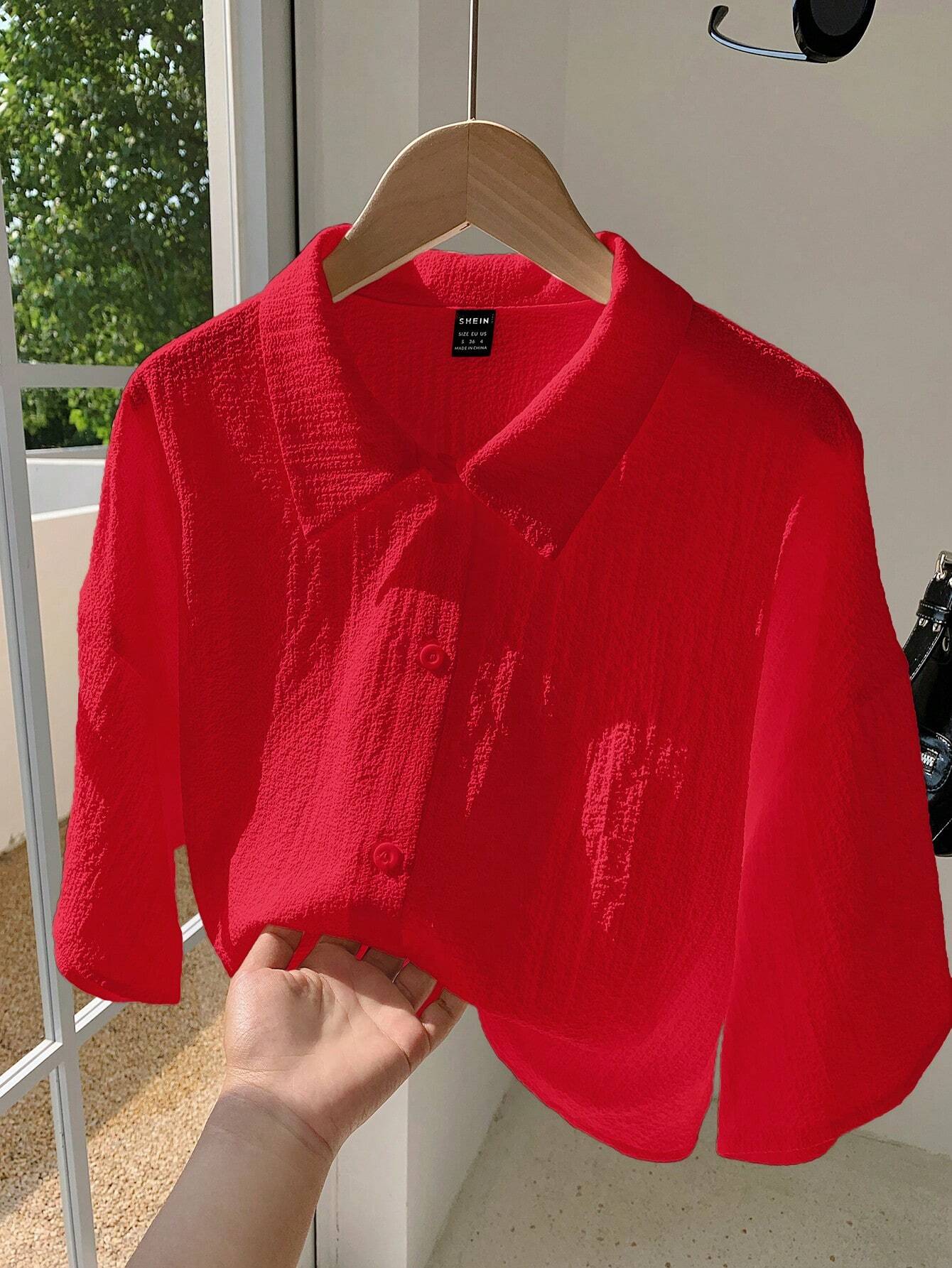 Navy Woven Women's Cropped Shirt