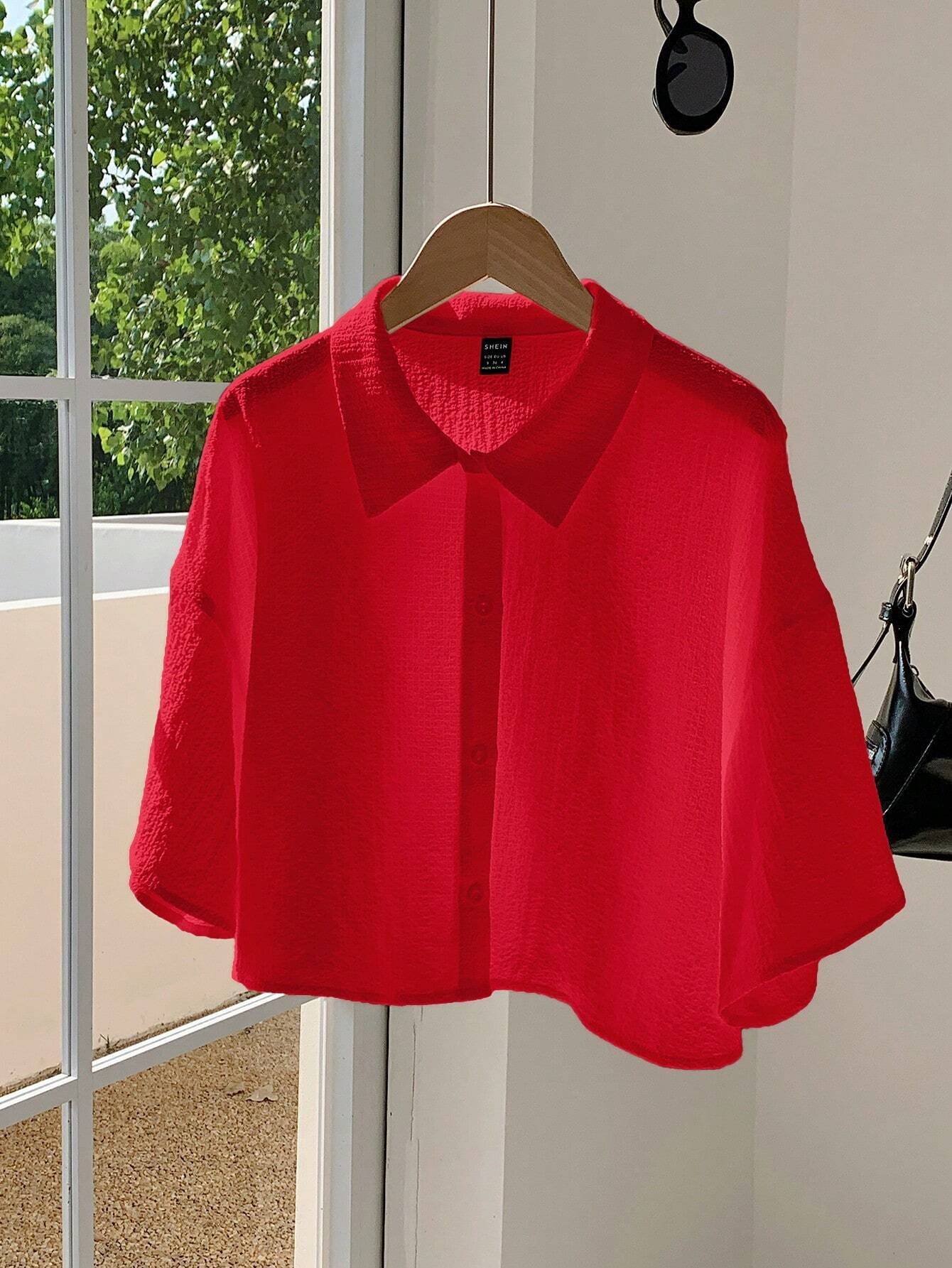 Navy Woven Women's Cropped Shirt