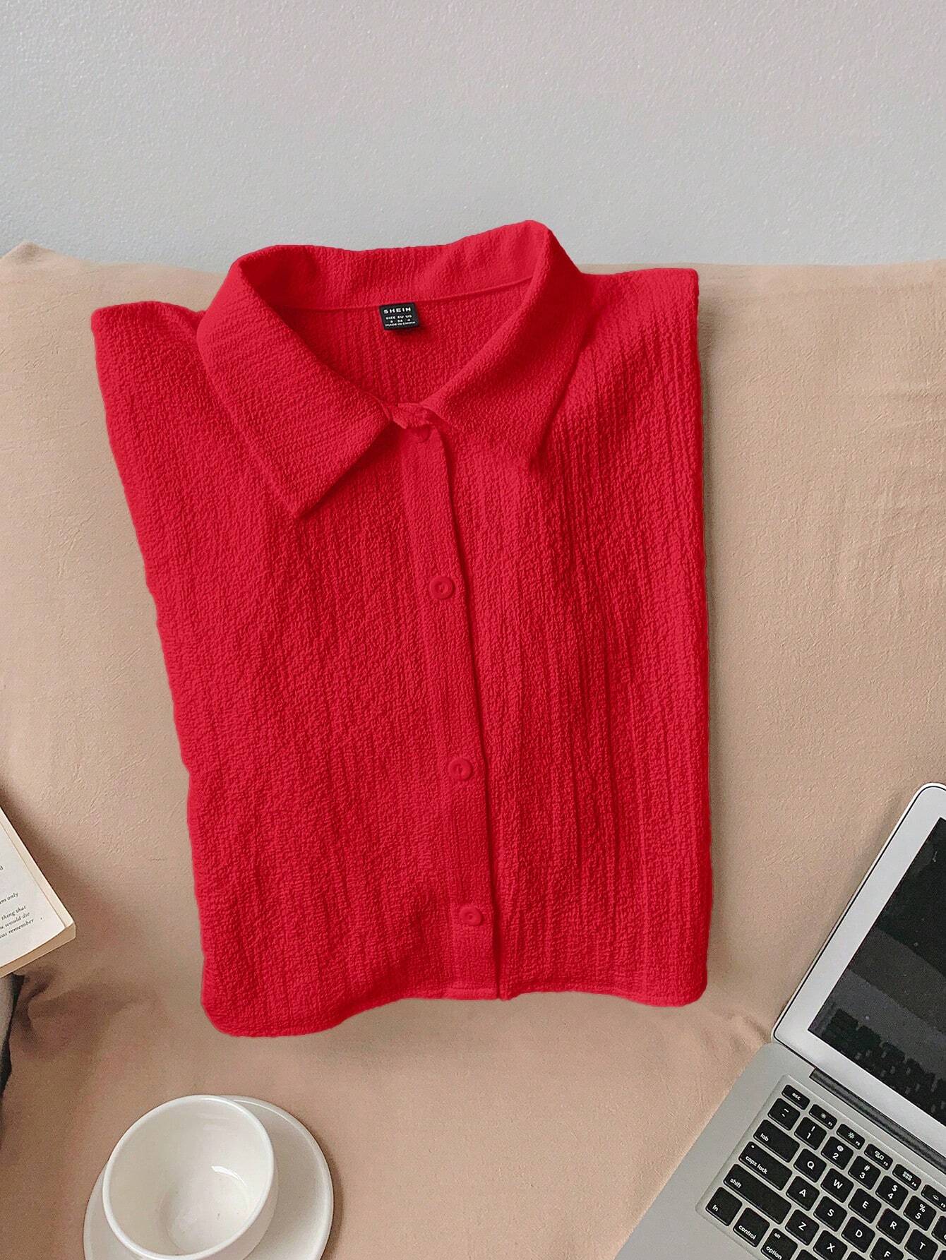 Navy Woven Women's Cropped Shirt