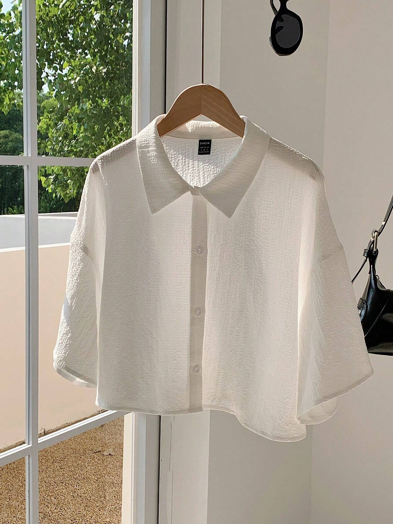 Navy Woven Women's Cropped Shirt