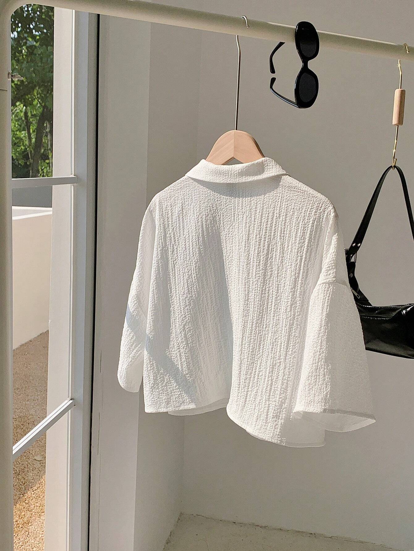 Navy Woven Women's Cropped Shirt