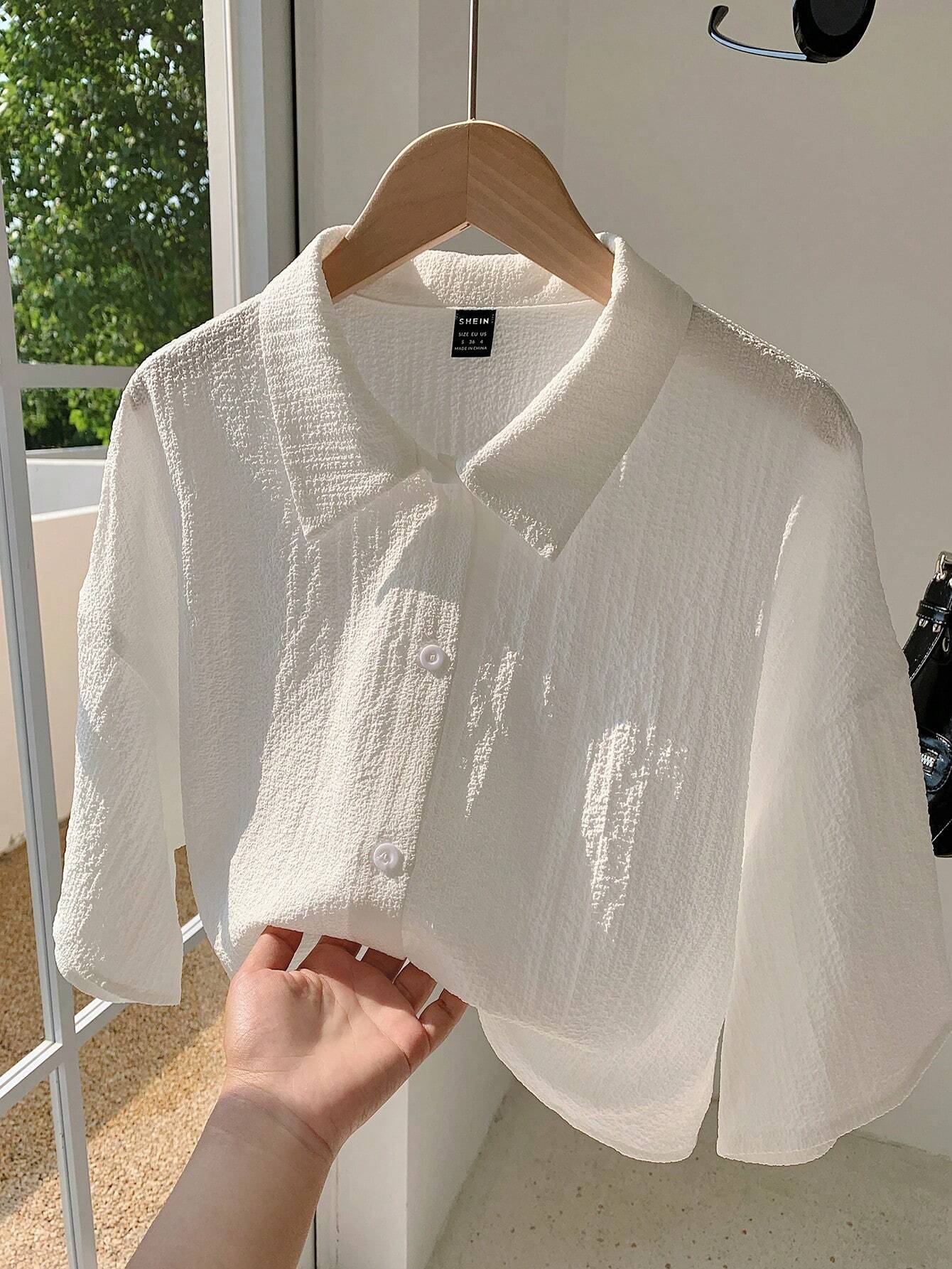 Navy Woven Women's Cropped Shirt