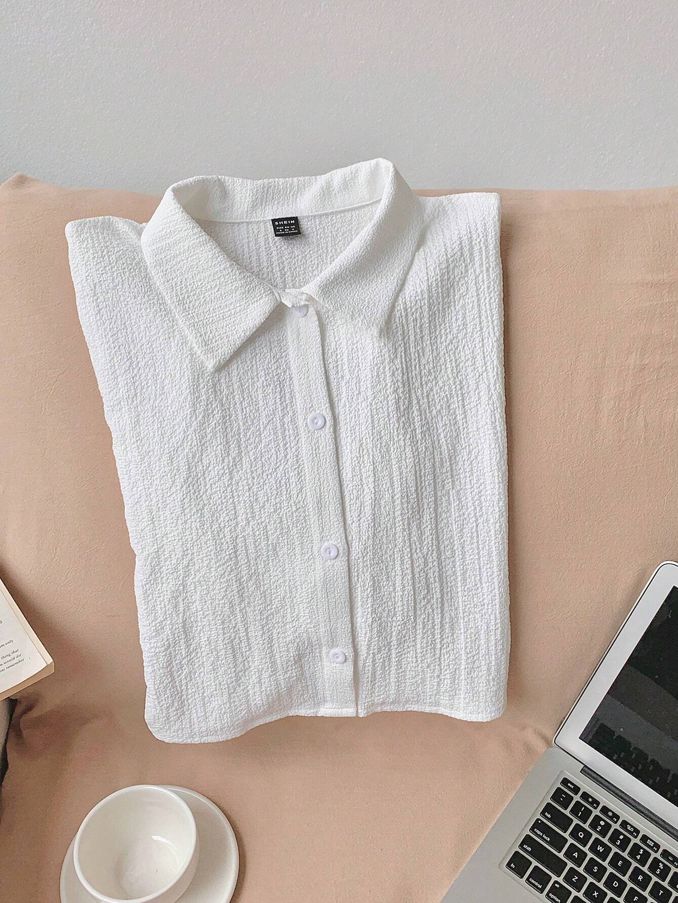 Navy Woven Women's Cropped Shirt