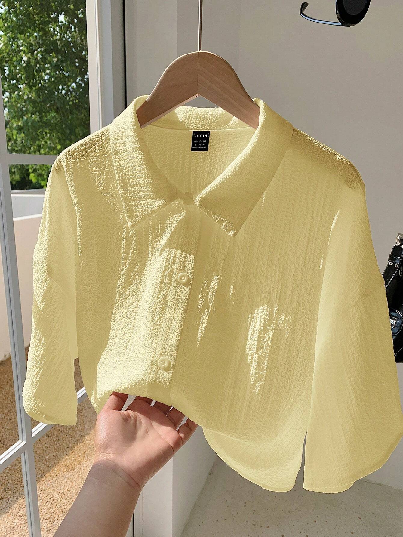 Navy Woven Women's Cropped Shirt