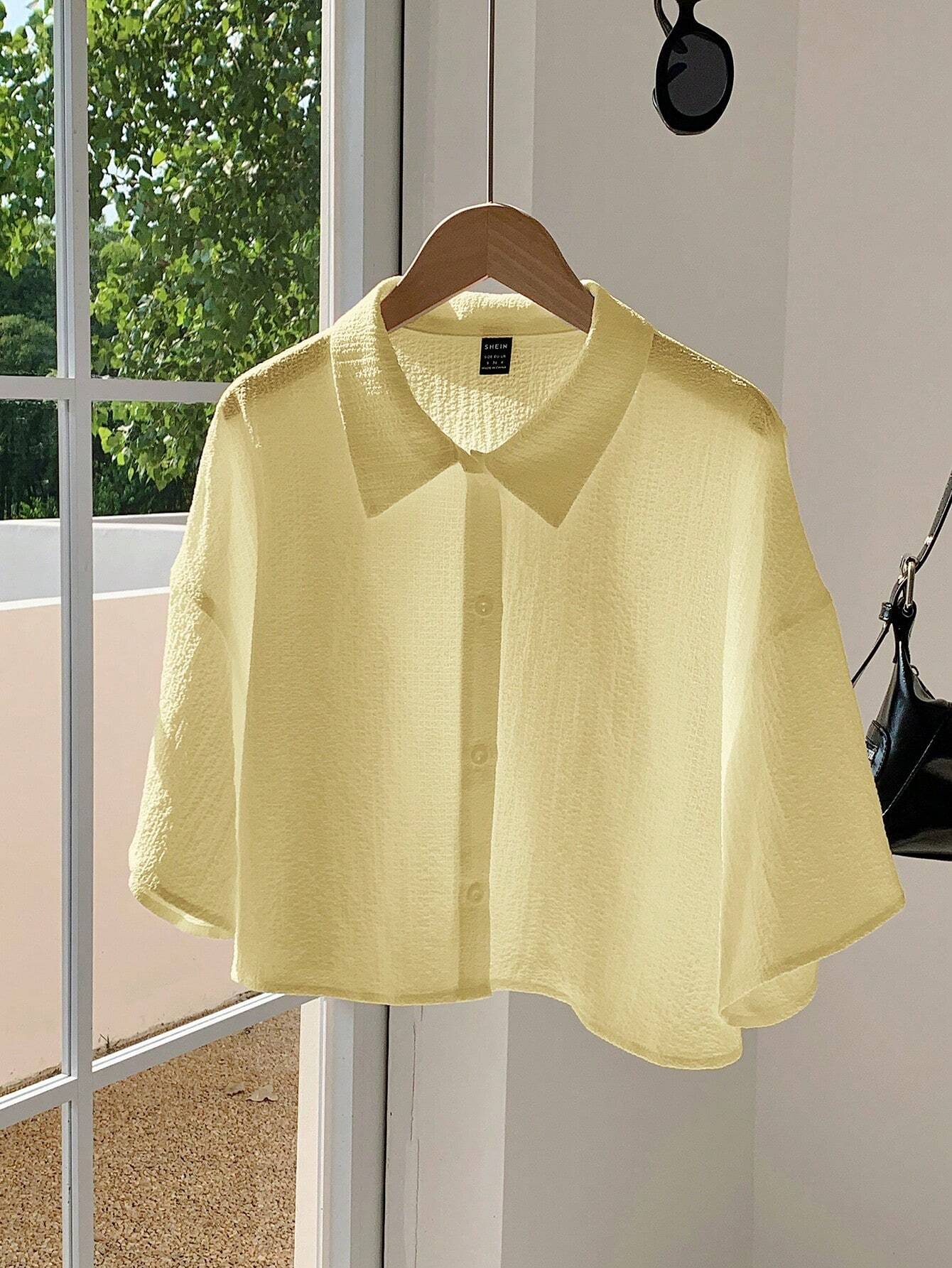 Navy Woven Women's Cropped Shirt