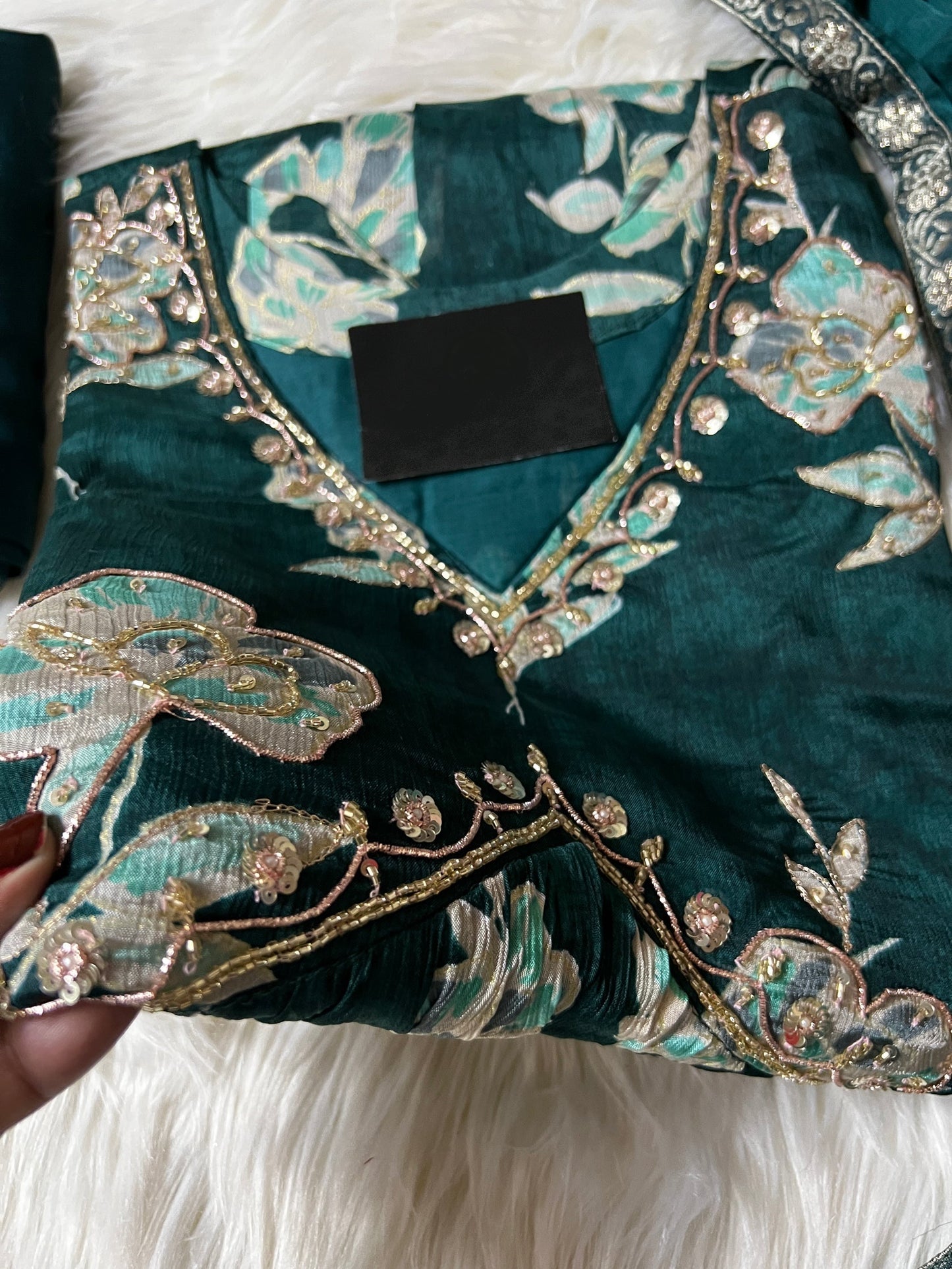 Green Chiffon floral print Alia cut Anarkali dress