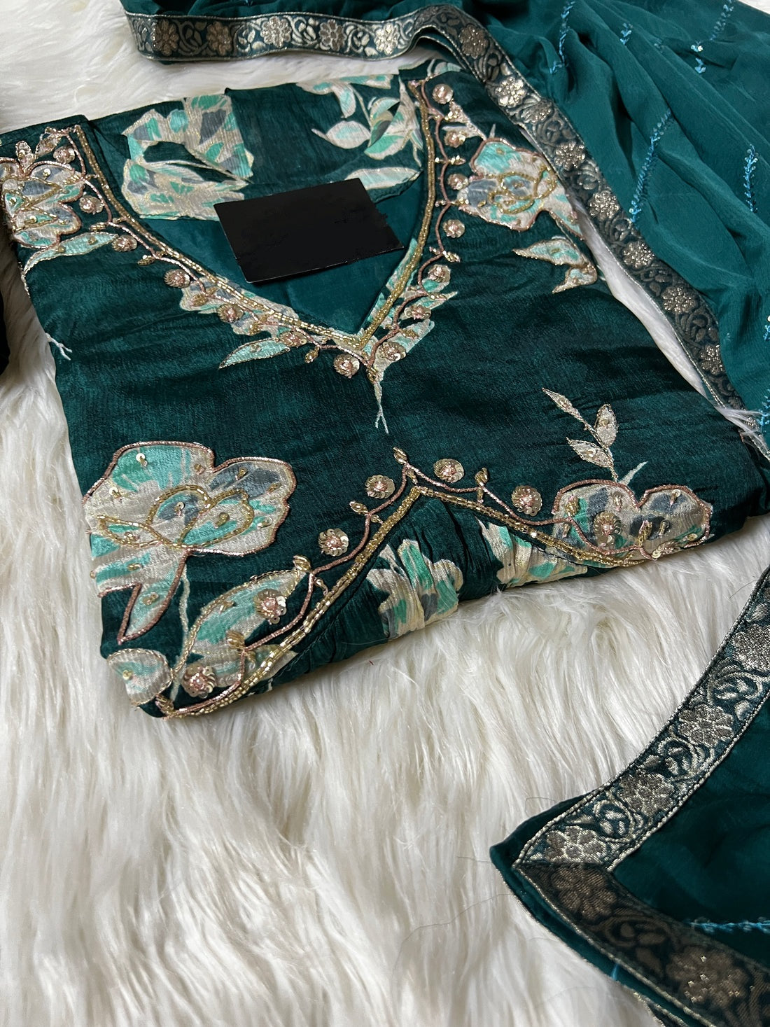 Green Chiffon floral print Alia cut Anarkali dress