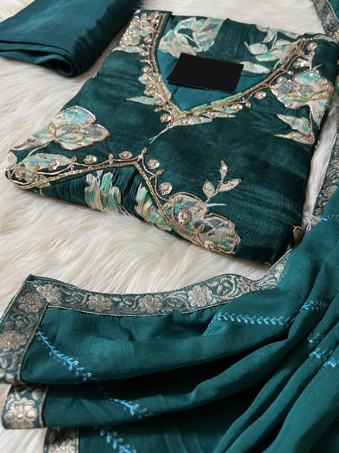 Green Chiffon floral print Alia cut Anarkali dress