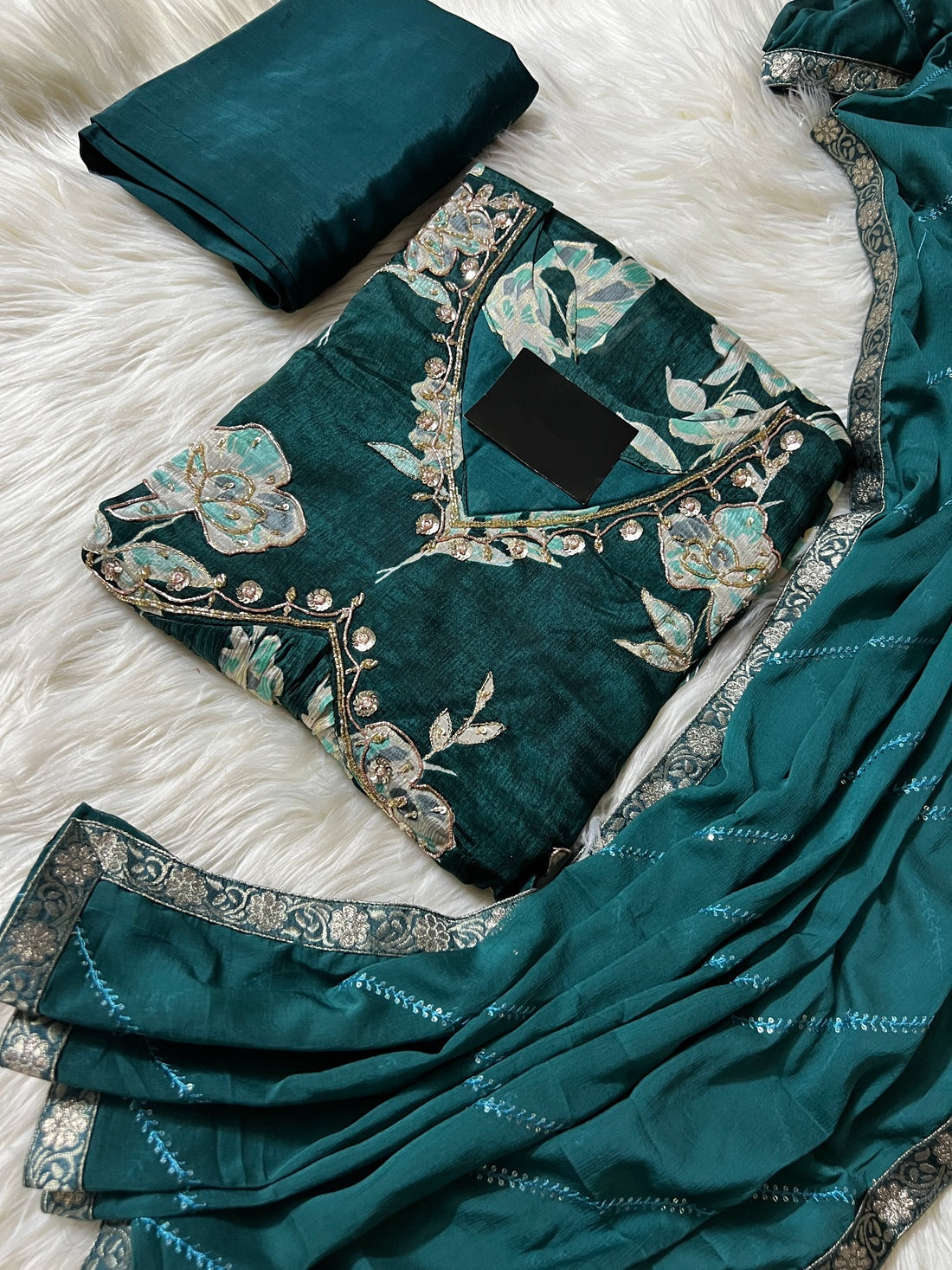 Green Chiffon floral print Alia cut Anarkali dress