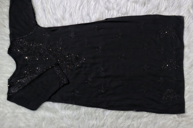 Black Rayon Kurta with Self Chikankari & Mukesh Work