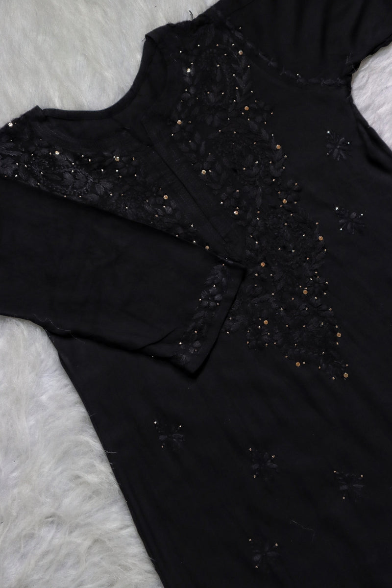 Black Rayon Kurta with Self Chikankari & Mukesh Work