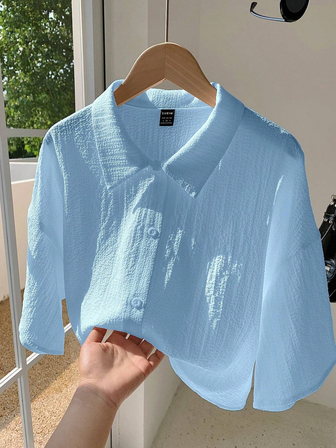 Navy Woven Women's Cropped Shirt