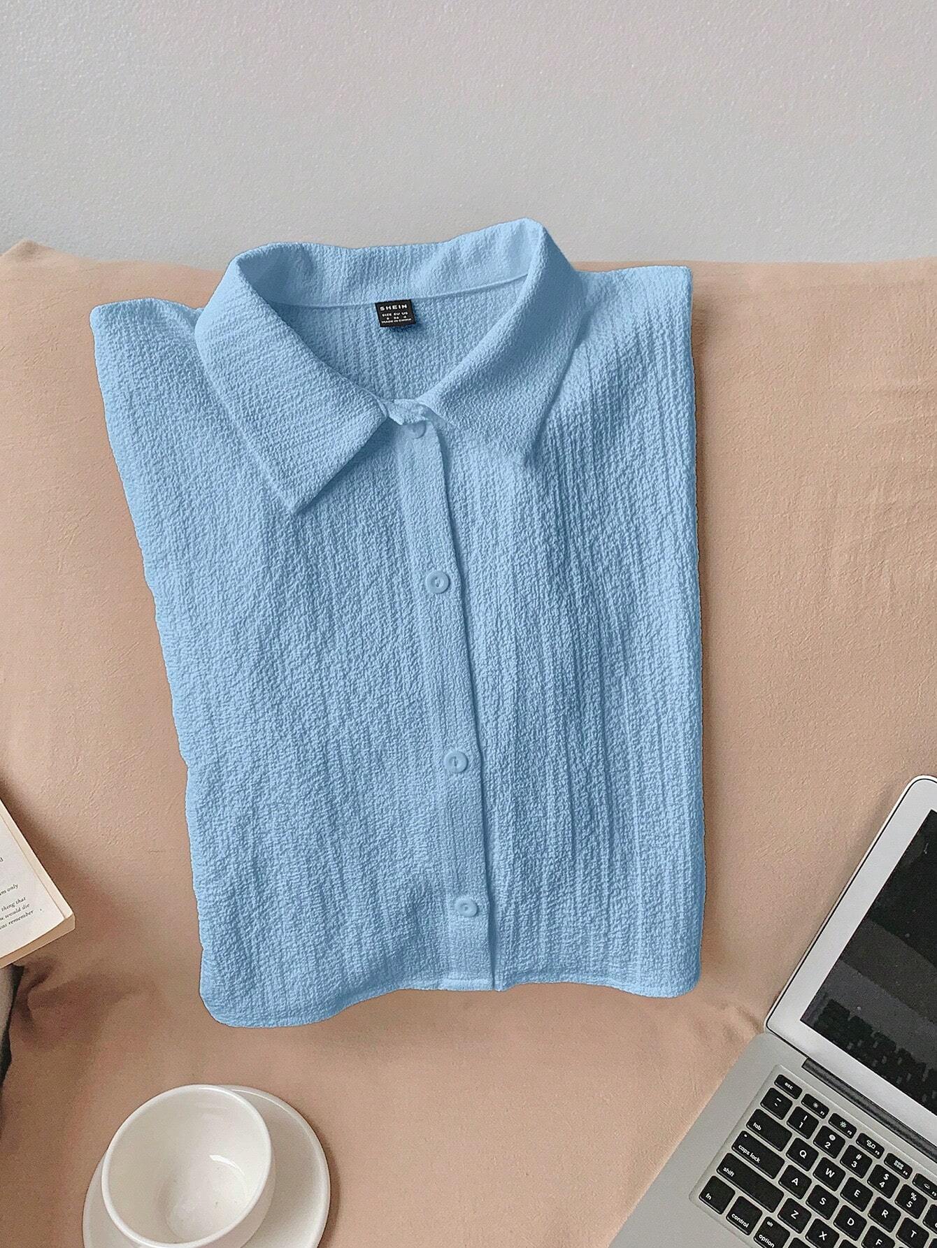Navy Woven Women's Cropped Shirt