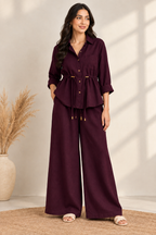 Luxe Breeze Wine Two-Piece Co-Ord Set
