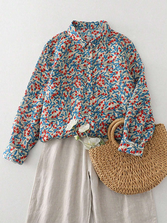 Pure Cotton Printed Floral Button-Up Shirt