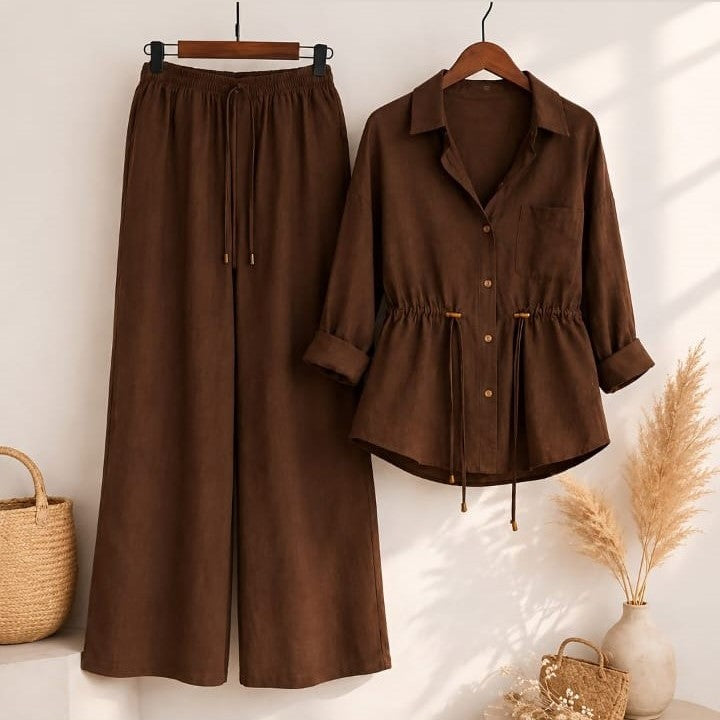 Luxe Breeze Brown Two-Piece Co-Ord Set