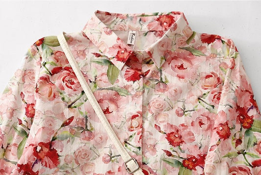 Rose Bloom Cotton Shirt – Elegant Floral Print, Full Sleeve Casual Wear