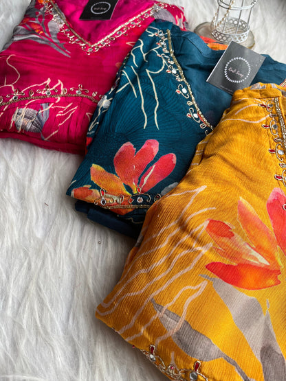 Floral Alia Cut Suit Sets In Chinnon